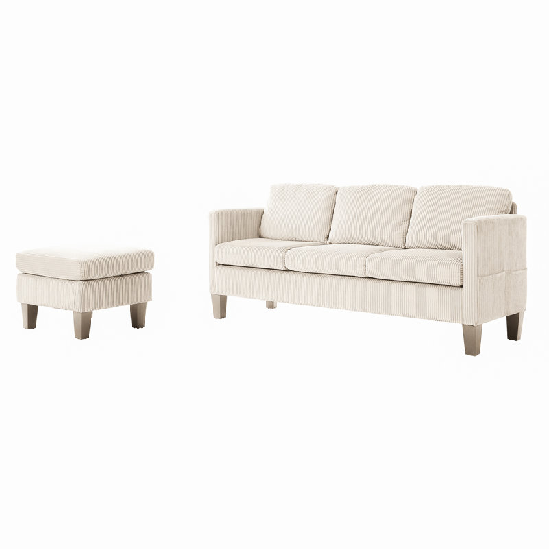 L-Shaped Sofa with Padded Cashmere, Off White Velvet