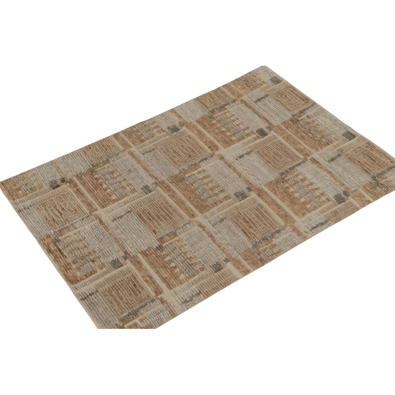 Scandinavian Hand Knotted Wool Geometric Area Rug, Rectangle 5' x 8'