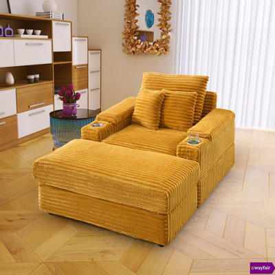 Bedri 44" W Corduroy Single Sofa With One Pillow, Two Throw Pillows, One Ottoman, Two Storage Spaces