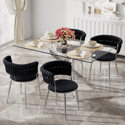 Ensemble de salle à manger à piédestal transparent avec fauteuil de salle à manger en velours ciel