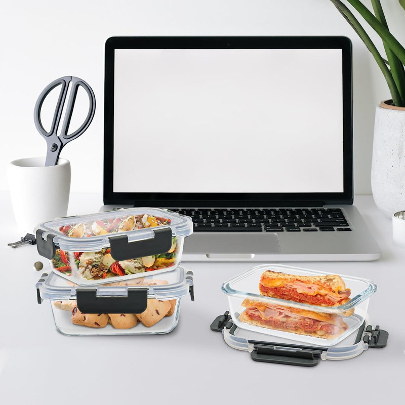 Gray 12-Piece Borosilicate Glass Meal Prep Container Set