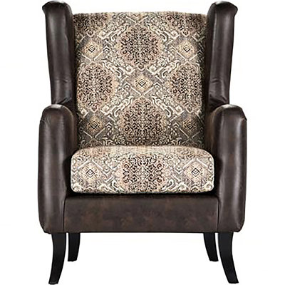 Fauteuil club à oreilles brun rembourré, dossier attaché et siège réversible, coussin de siège, support en mousse à densité 2.0, fauteuil traditionnel de 36 pouces de profondeur pour la vie principale, conception à deux tons de faux