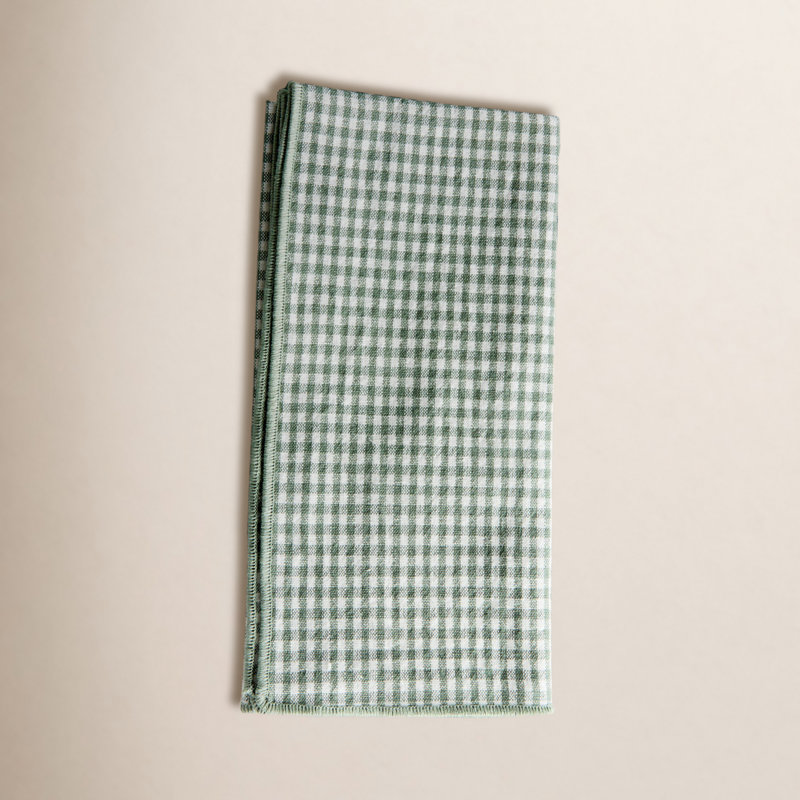 Serviettes de table en coton Olenna Feuille, À damier, Bordure unie