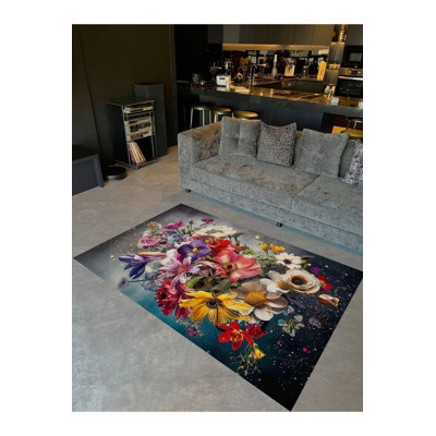 Multicolor Mixed Flowers Patterned Woven Base Creative Modern Decorative Rug