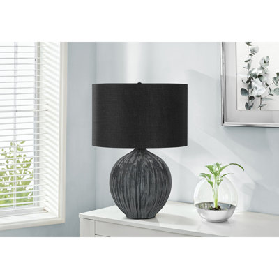 Lighting, H 23 po, lampe de table, céramique noire, abat-jour noir, contemporain