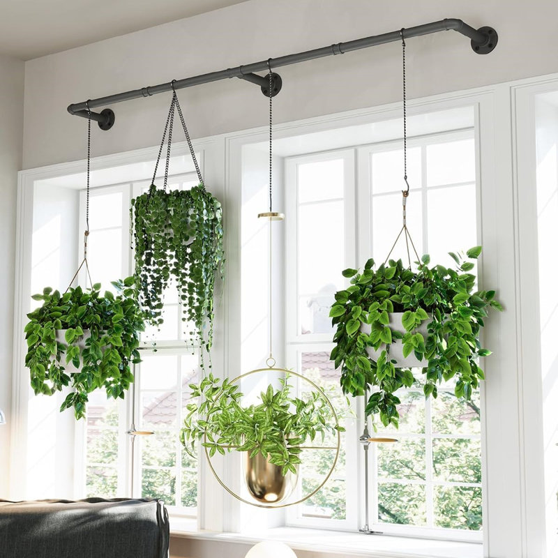Portemanteau industriel 69 po, support mural pour suspendre les vêtements, tringle à vêtements en fer robuste et peu encombrante pour rangement pour garde-robe à 3 bases, noir
