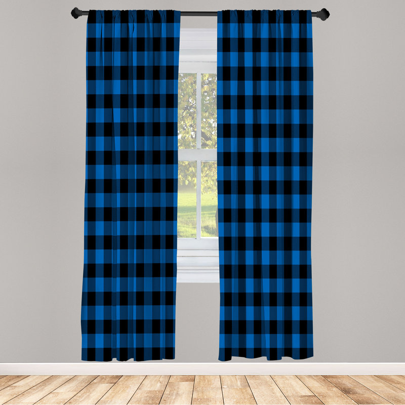 Charlton Home® Plaid Curtains, Lumberjack Buffalo Checks Art, Royal Blue/Black, 28" W x 95" L