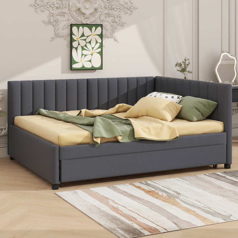Full-Sized Daybed With Concealed Trundle Bed, Gray