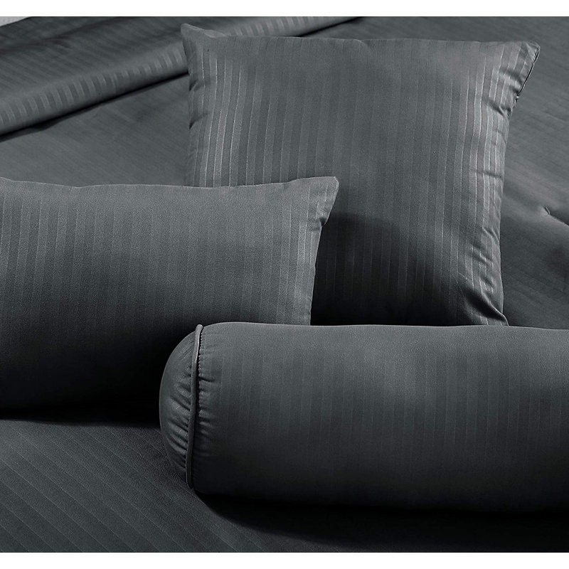 Polyester Striped Comforter, King Comforter + 6 Additional Pieces, Gray