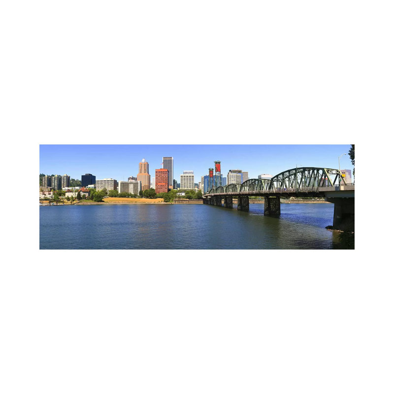 Bridge Across The River, Hawthorne Bridge, Willamette River, Portland, Multnomah County, Oregon, USA - Wrapped Canvas Panoramic Print