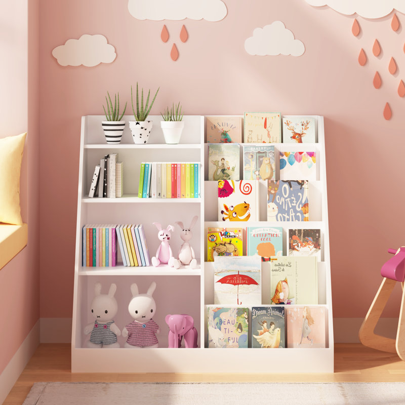 Nouvelle bibliothèque pour enfants et rangement pour jouets, étagère en bois multifonctionnelle à 4 niveaux pour livres et jouets dans la salle de jeux ou la chambre de bébé