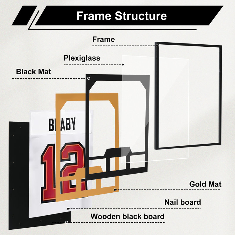 Jersey Frame Display Case with Picture Slots, 98% UV Protected Wall Mounted Jersey Shadow Box for Football & Basketball Sports Jerseys 2 Pack