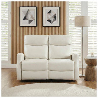 Causeuse inclinable contemporaine beige avec poches latérales, revêtement en similicuir, mobilier de salon à structure en contreplaqué