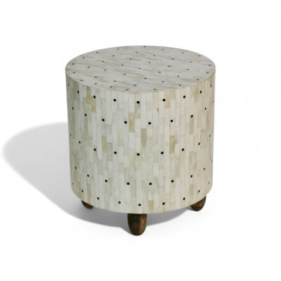 Handcrafted Bone Inlay Table with Black Dots