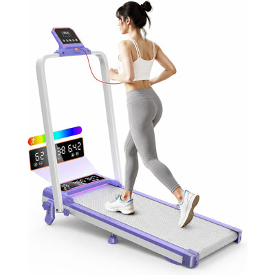 Tapis roulant pliant 4 en 1 avec inclinaison de 15%, tapis de marche portable avec barre à poignée, tapis roulant sous le bureau avec moteur silencieux de 3,5 ch, écran DEL, application et télécommande pour l'entraînement au bureau à domicile