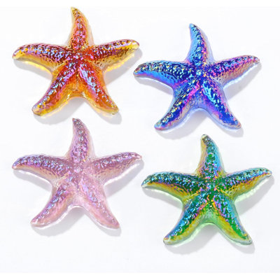 4Pcs Starfish Crystal Figurine Desk Decor Handmade Blown Glass Sea Star Beach Themed Animals Ornaments Collectible Crafts Sea Glass Gifts