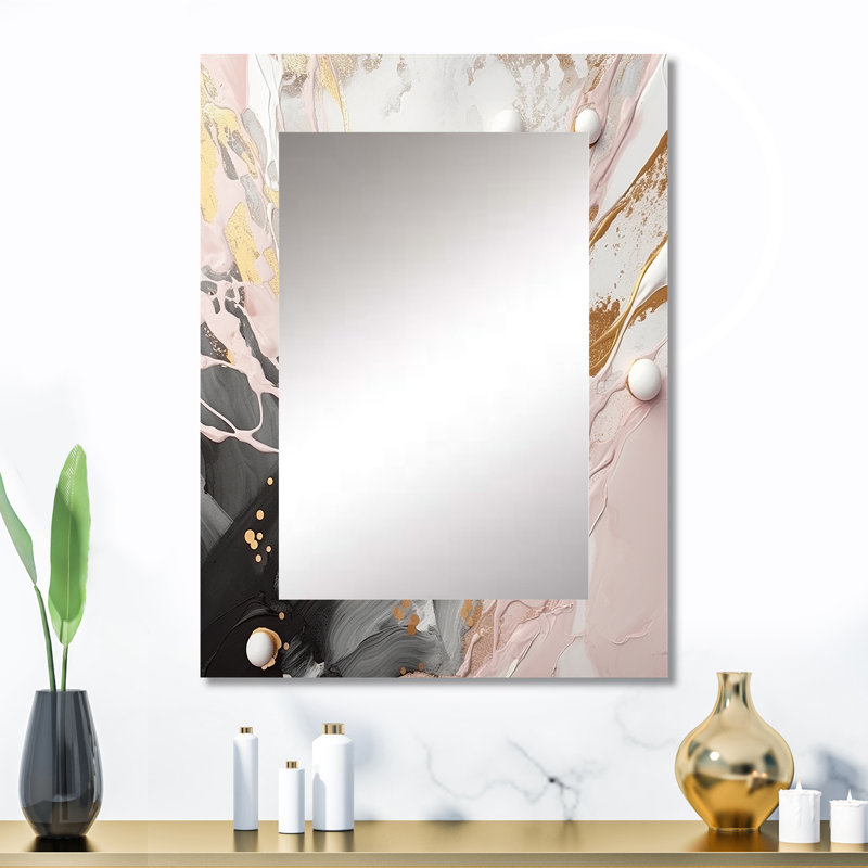 Grey And Pink Mysterious Marble - Marble Unique Mirror, Gray Large Wall Mirror, Printed Metal Art, 32" x 24"