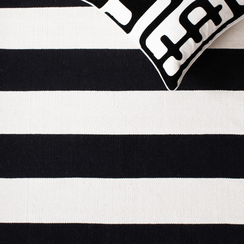 Brookvale Striped Hand-Woven Cotton Area Rug in Black/Ivory, Square 8'