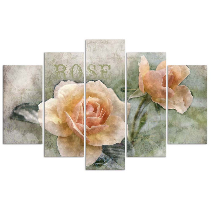 Tea Rose Flowers - 5 Piece Wrapped Canvas Print, 70cm H x 100cm W