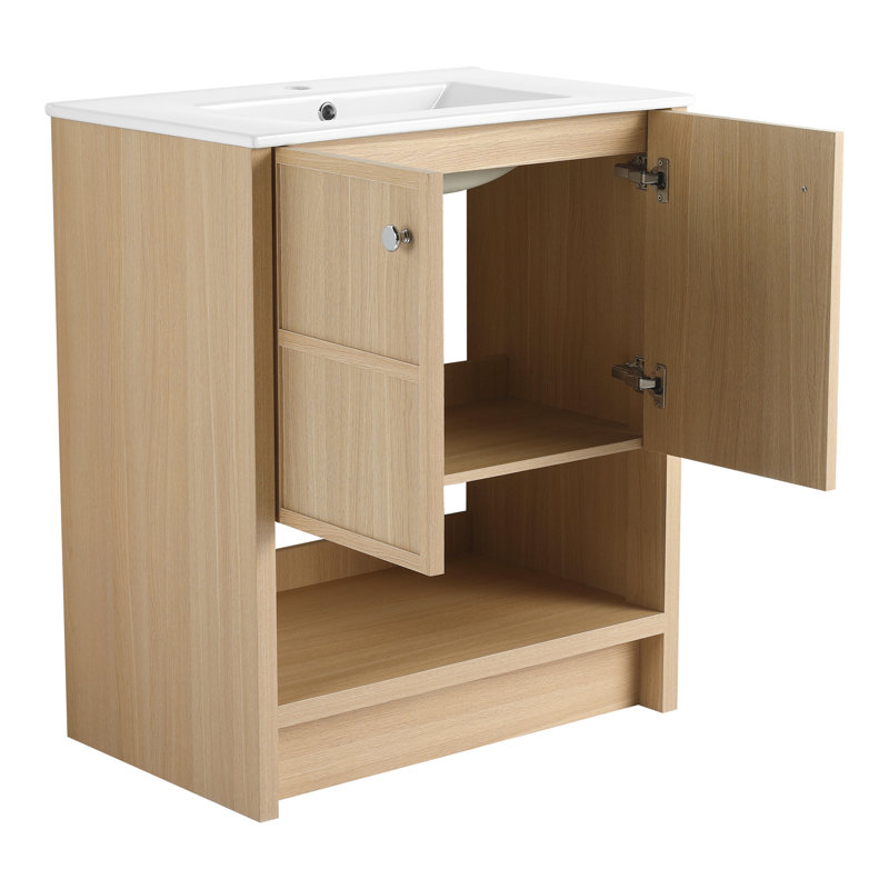 Meuble-lavabo en céramique de 76 cm (30 po), contreplaqué de chêne - Style moderne, surface facile à nettoyer
