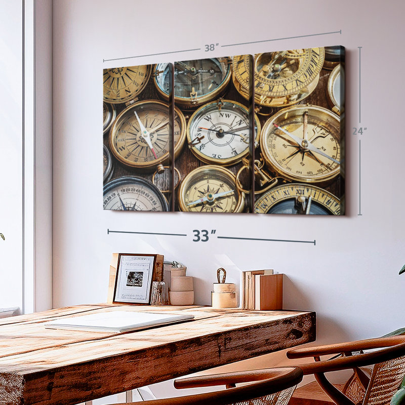 "Collection Vintage Compass" sur toile, H 24 po x l 38 po x P 1,25 po