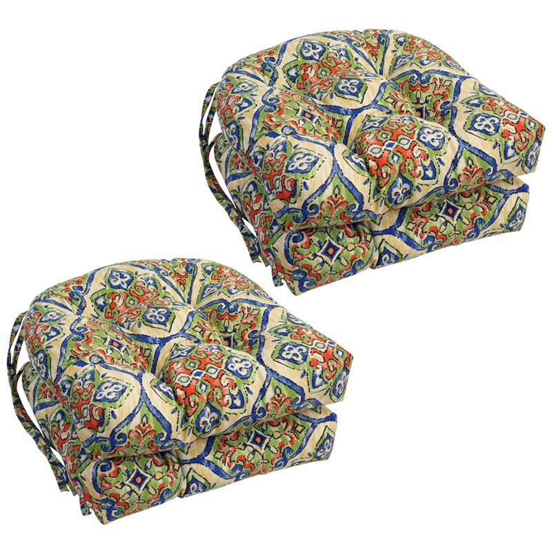 16-Inch Rounded Back Outdoor Tufted Chair Cushions (Set Of 4), Splendor Festive Moroccan