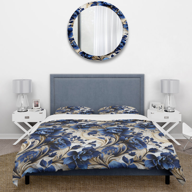 Ensemble de housse de couette Cobalt Blue Nouveau Vines Victorian, Housse de couette pour très grand lit et 2 très