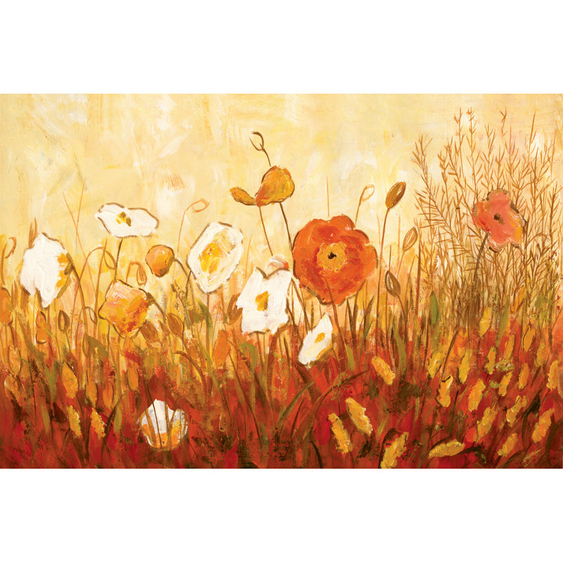 Yellow Red Flower Field - Wrapped Canvas Art Prints, 30cm H x 46cm W