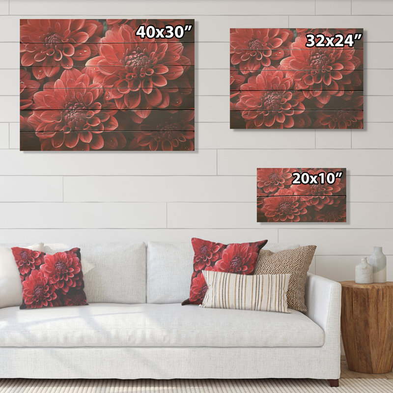Crimson Mums Elegance Blooms - Art sur bois de pin naturel, H 30 po x l 40 po