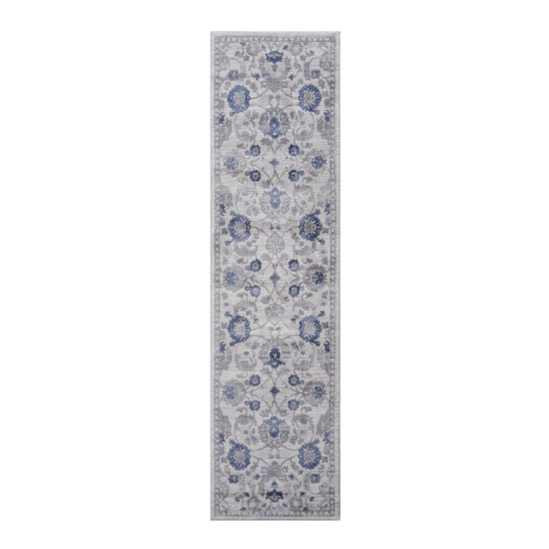 NAAR MARFI Collection 6X9 Blue / Silver / Oriental Area Rug, Rectangle 8' x 2'2"