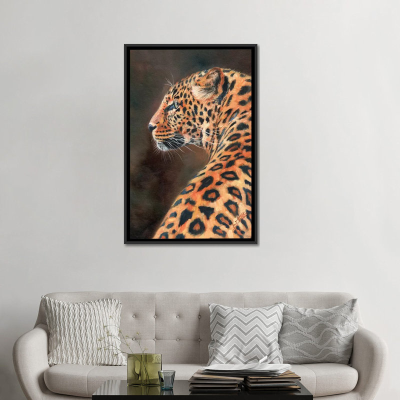 « leopard profile », impression sur toile, H 26 po x l 18 po x P 1,5 po, Toile encadrée noire, Pas de tapis