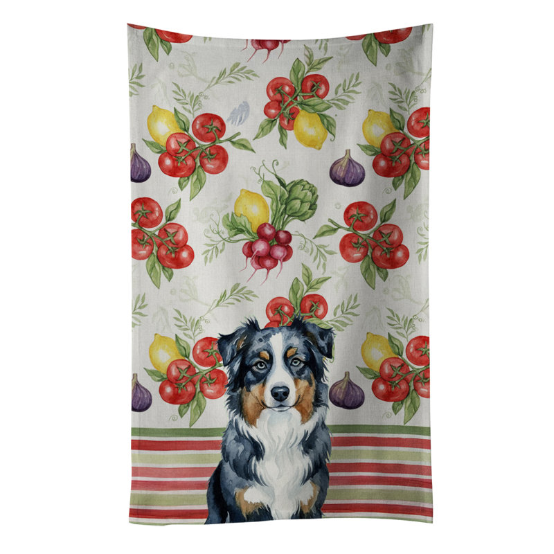 Black Australian Shepherd Vegetables Kitchen Towel, Black Australian Shepherd