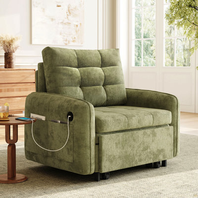 Fauteuil-lit 3 en 1, méridienne extra longue 80 po avec chargement USB, poches de rangement et boîte