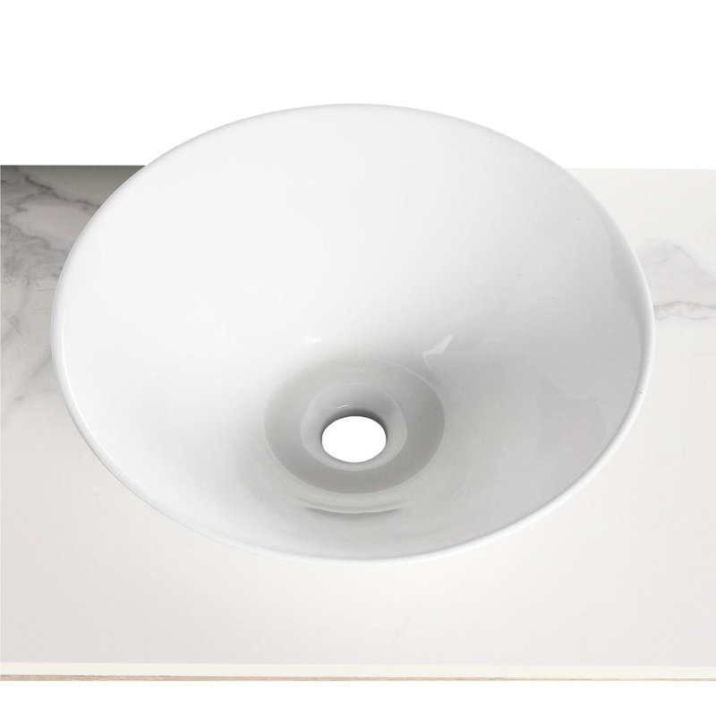 Lavabo de salle de bain rond en céramique blanc au-dessus du comptoir, facile à entretenir, convenant à toute salle de bain, lavabo de 16,25 po de profondeur et de largeur, revêtement antitache, installation simple et rapide, hauteur de l'évier 5,84