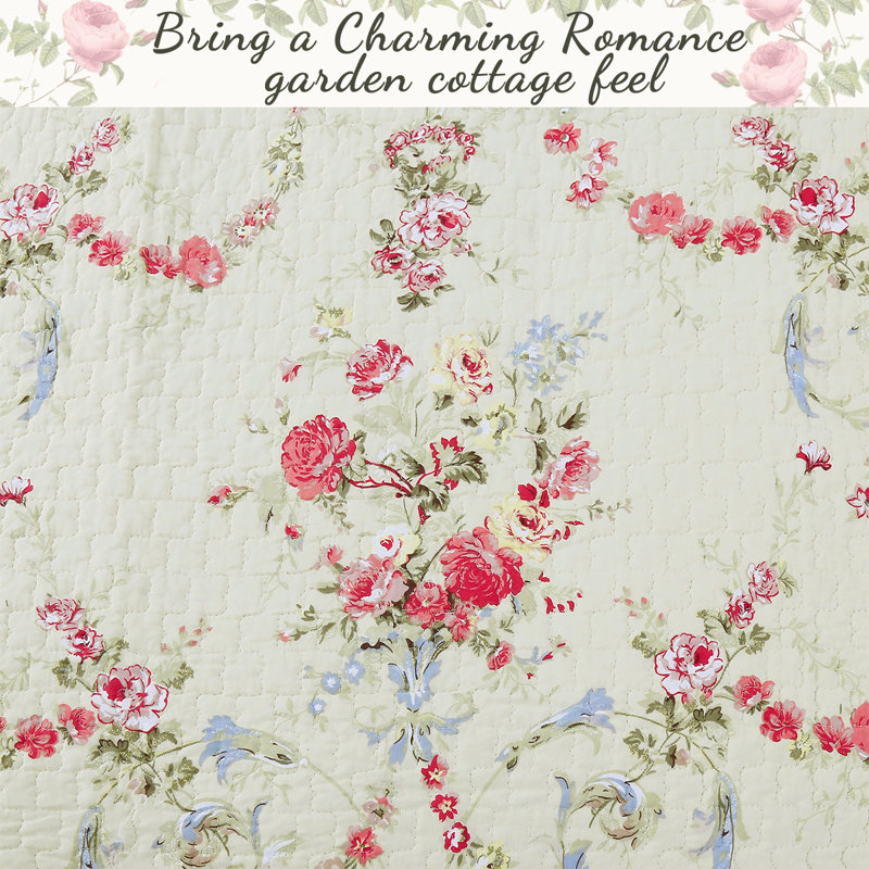 Rose Romance Traditional Cotton Floral Quilt, Queen Quilt + 2 Standard Shams