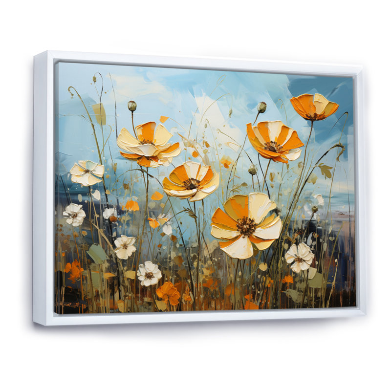 «Marga Yellow Buttercups Pastel Glow Patchwork II», reproduction, Cadre flottant blanc, H 12 po x l 20 po x P 1 po