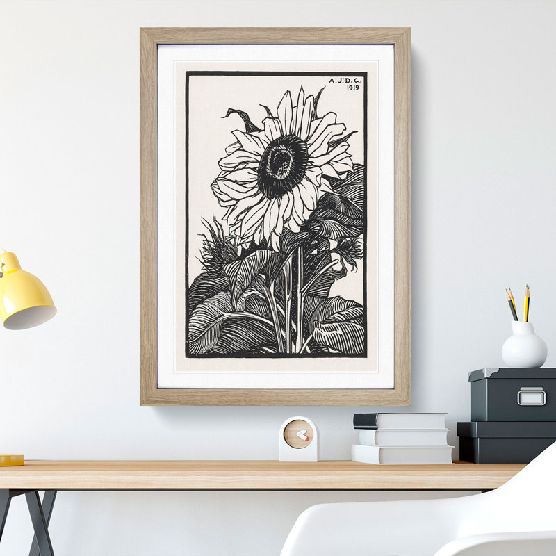 Sunflower by Julie De Graag - Picture Frame Painting, 65cm H x 48cm W x 2cm D, Oak Framed