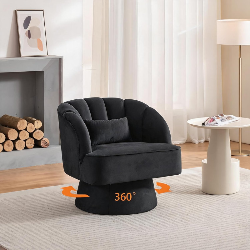 Upholstered Swivel Armchair, Black Velvet