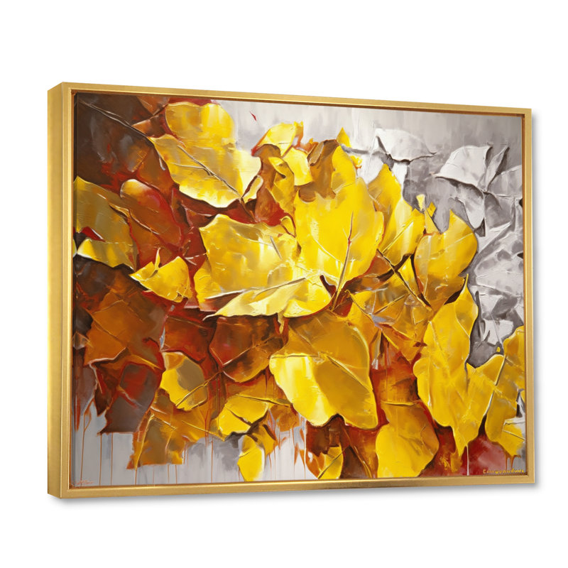 «Golden Foliage Abstraction I» sur toile, Cadre flottant doré, H 34 po x l 44 po x P 1,5 po