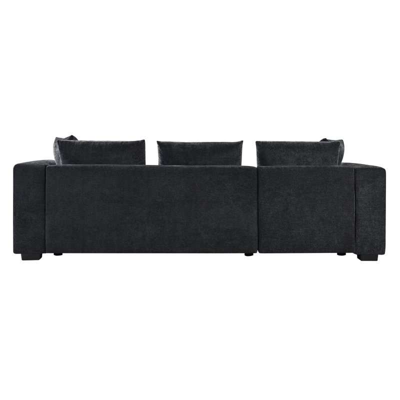Sectional Sofa 93.7" Lshaped Sofa Upholstered Sofa Couch With Wooden Storage Compartment, Black