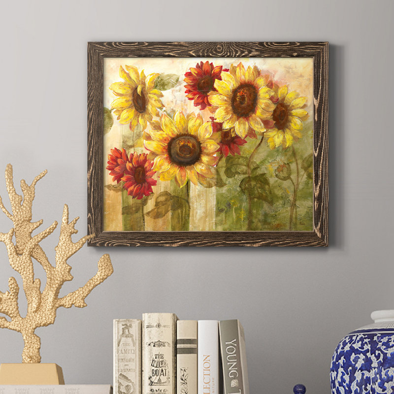 Tournesol délice - Cadre photo, reproduction d'art sur papier, H 20 po x l 17 po x P 1,5 po, Noyer