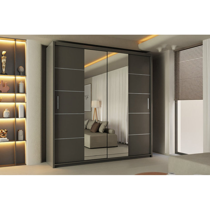 Higham 2 Door Manufactured Wood Wardrobe, Grey, 217cm H x 150cm W x 62cm D