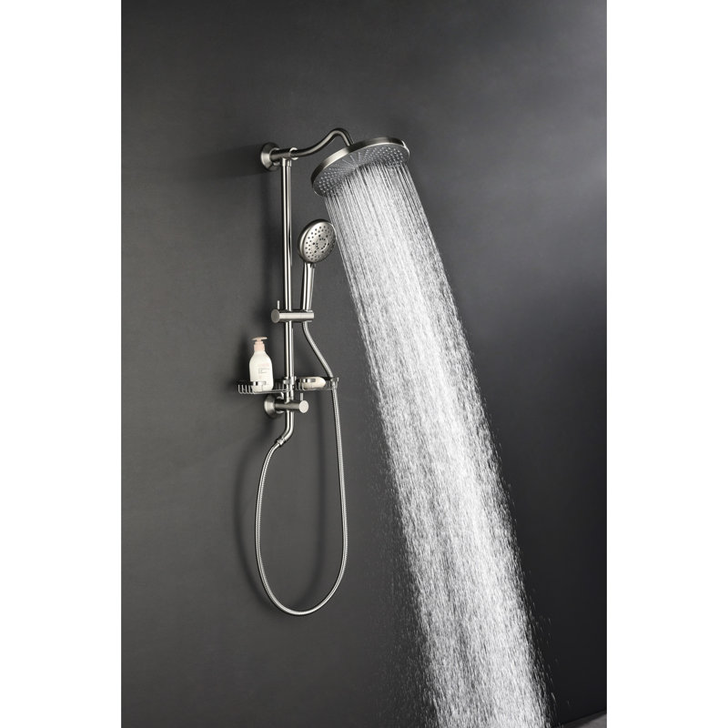 Shower Setup In Brushed Nickel Featuring 10" Natural Rain Showerhead, 4 Hand Shower, Adjustable Slide Bar And Soap Dish Showerhead Aggregation With Bar, Bathroom