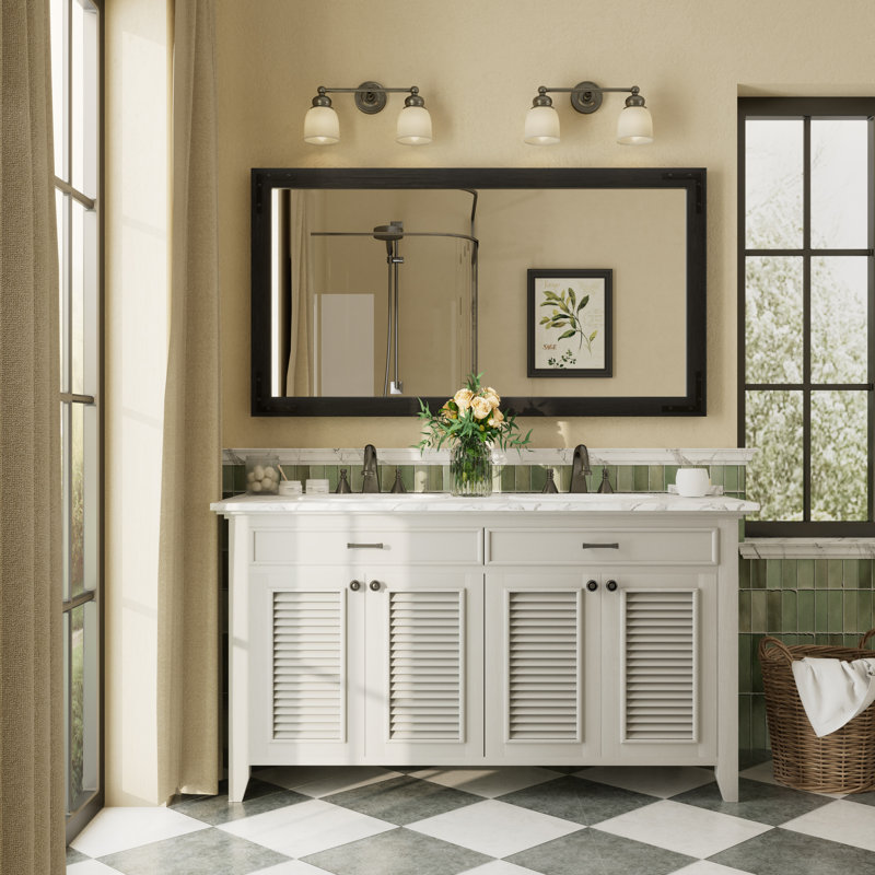 Amara Rustic Farmhouse Solid Wood Framed Tempered Glass Wall Mirror with 5-Year Warranty, Black, 55" x 30"
