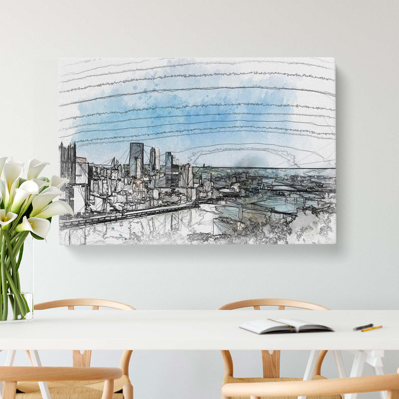 Skyline of Pittsburgh Pennsylvania in Abstract - Wrapped Canvas Drawing - Wrapped Canvas, 35cm H x 50cm W x 3cm D