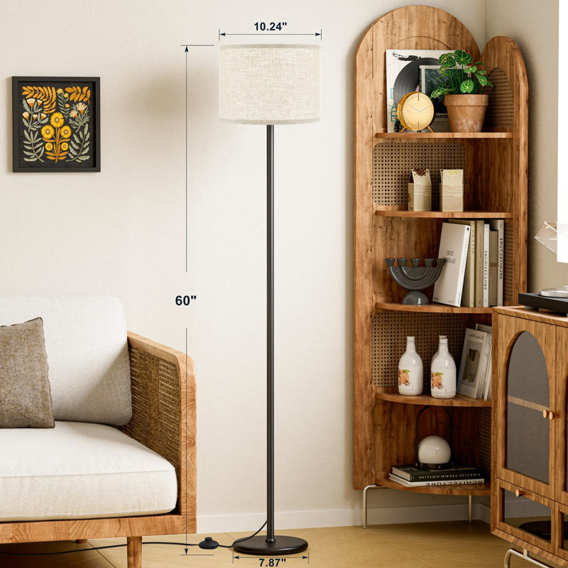 61'' Modern Floor Lamp With Shade(without Bulb), Tall Lamps For Living Room, Bedroom, Office, Dining Room, Beige, Black
