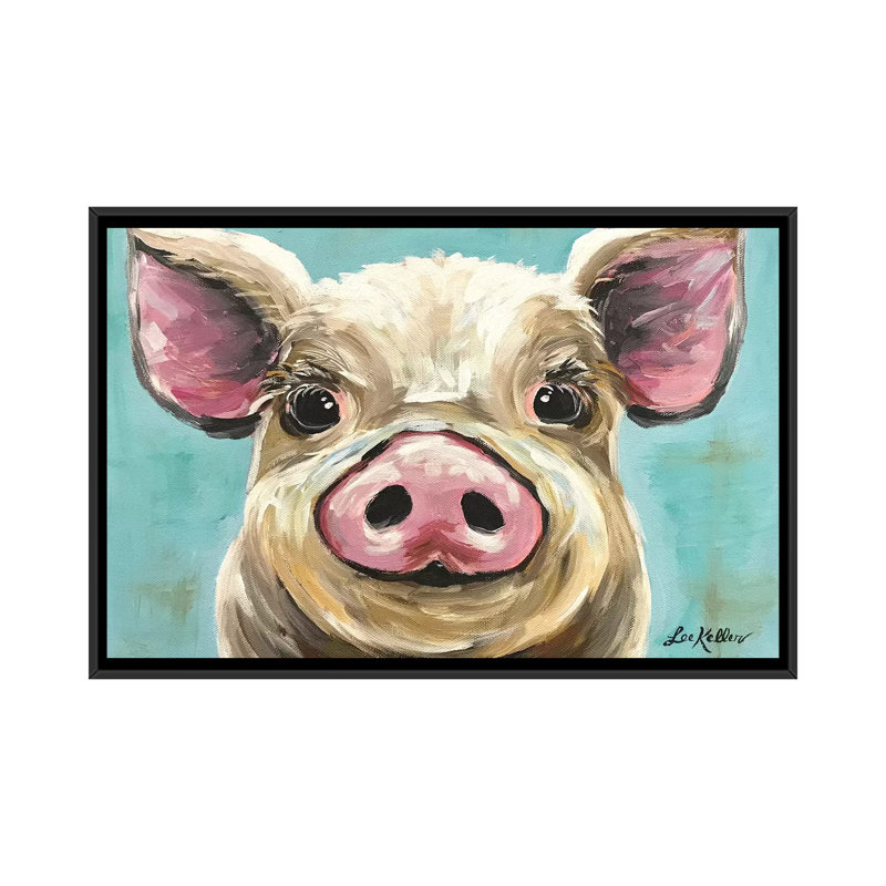 « rosey the porc on turquoise » par hippie hound studios, impression sur toile tendue, H 18 po x l 26 po x P 1,5 po