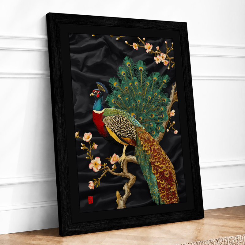Ornamental Peacock Display Maximalist - Framed Print, Black, A3 - 42.0 x 29.7 cm