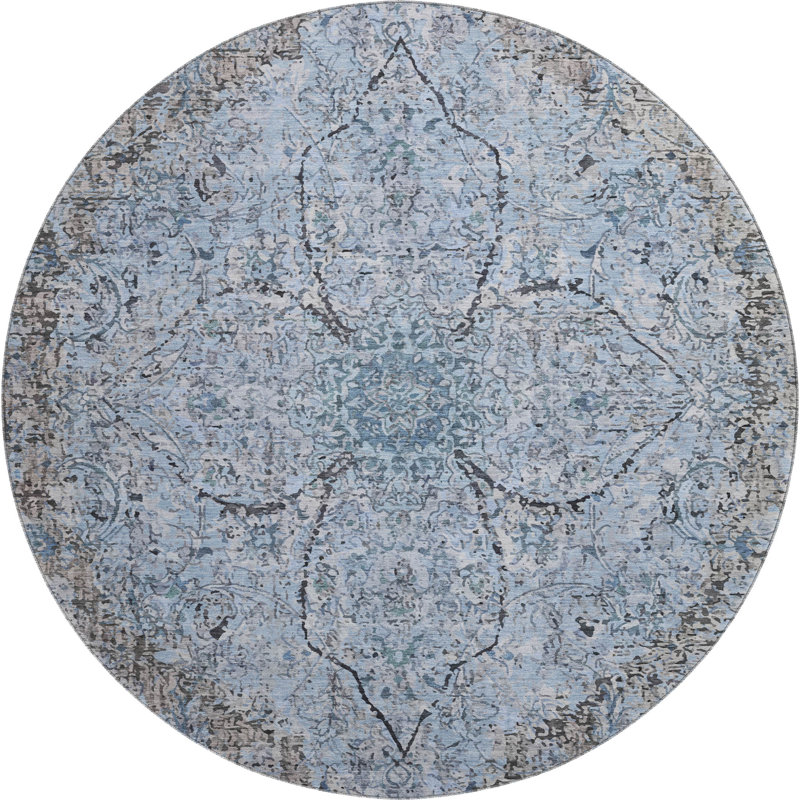 Premium Machine Washable Mayfield AMF2136 global Rug, Gray, 8' Round