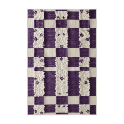 Machine Washable Checkered Beige Area Rug